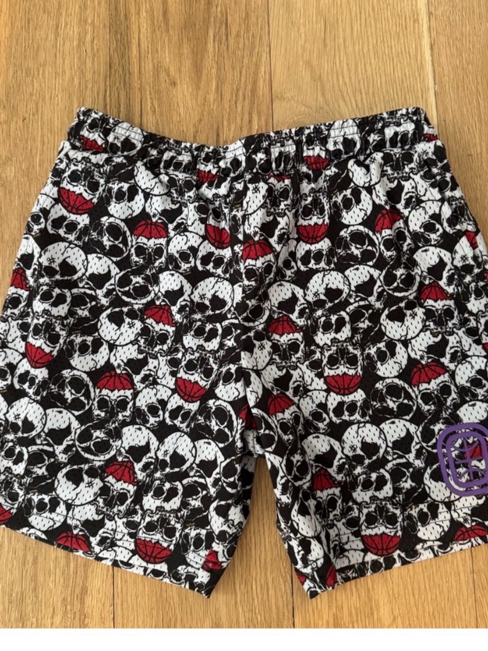 Kids Black & White Skull Print Shorts with Red Accents